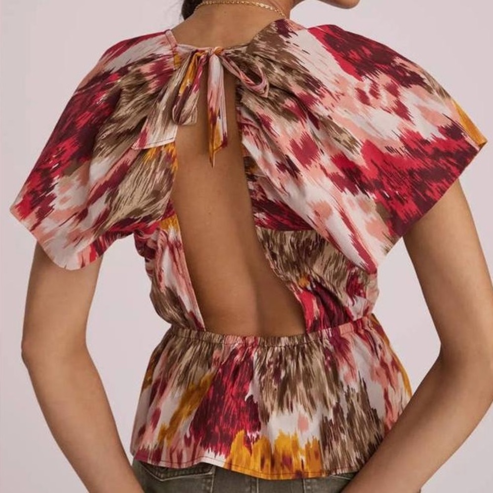 Purple Painterly Open-Back Blouse